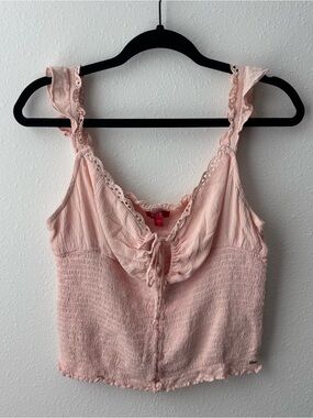 Guess Blush Pink Lace-Trim Tie-Front Tank
